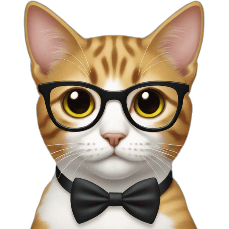 cat with white and black spots wearing a bow tie and glasses emoji