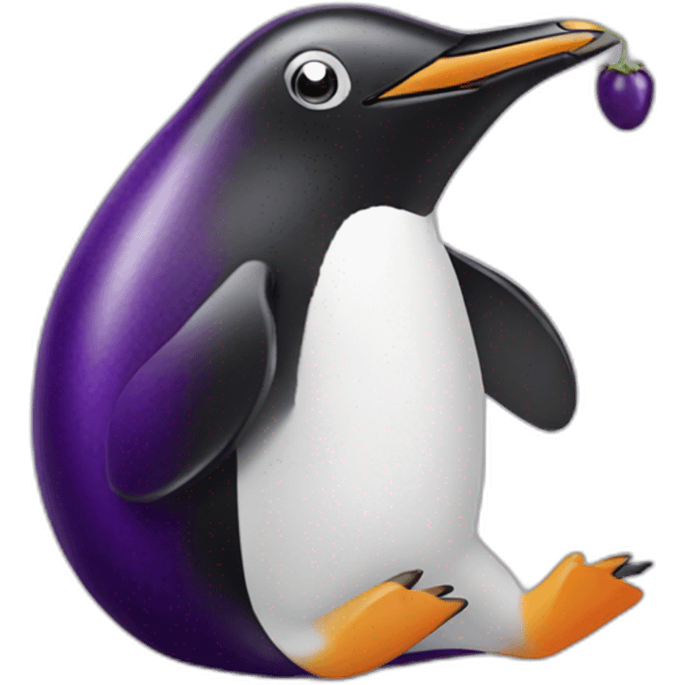 penguin eating eggplant emoji