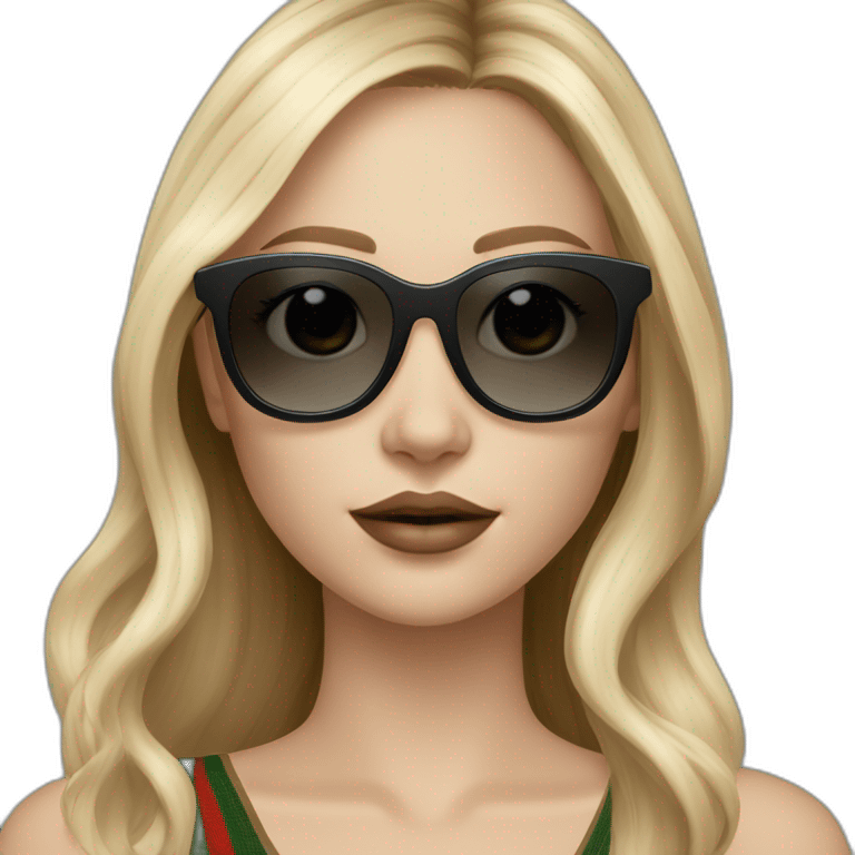 a blonde girl with highlights, long hair, middle part and a square head shape wearing gucci sunglasses emoji