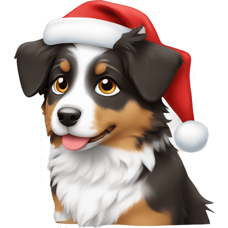 an australian shepherd puppy in a santa hat emoji