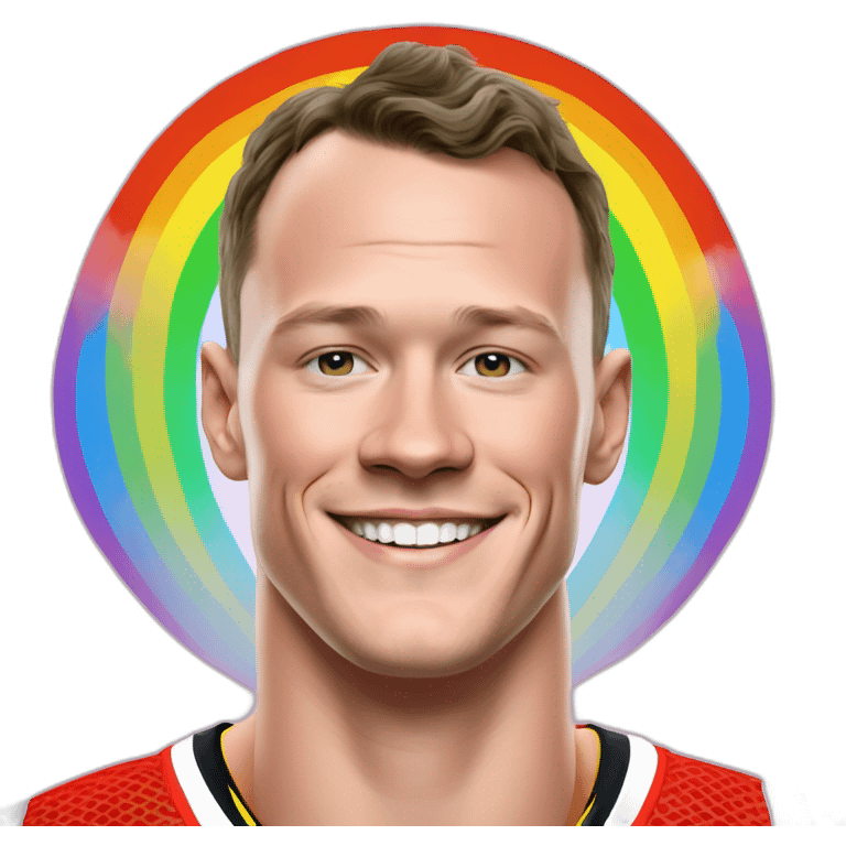 Jonathan Toews inside a rainbow heart emoji