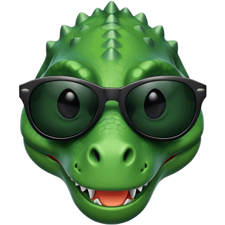 face of a dinosaur with black sunglasses on emoji