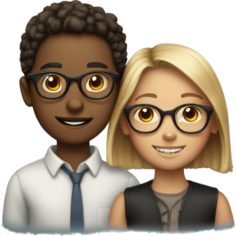 girl and boy with glasses portrait together emoji