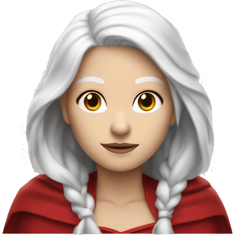 The white girl with white hair in the red cape and red hood. emoji