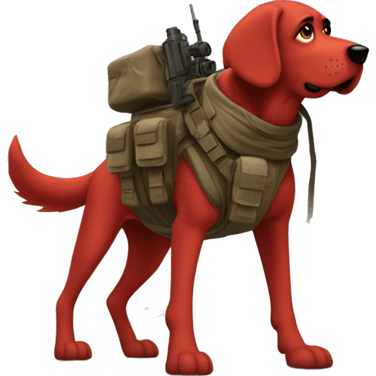 Desert storm Clifford the giant bright red dog pbs humanoid as a military sniper call of duty character standing alone on two feet in war emoji