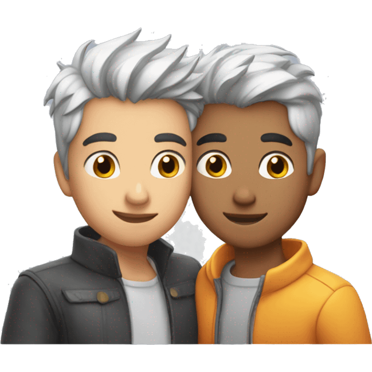 Gay couple, silver fox, younger boy, kissing emoji