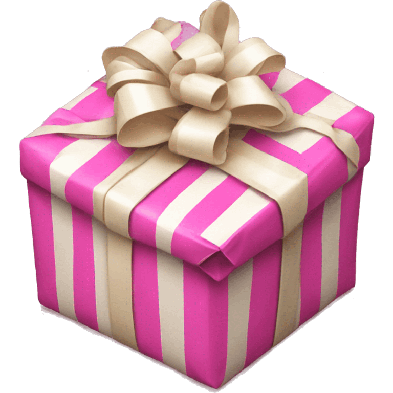 A present wrapped in pink striped paper, with a bow emoji