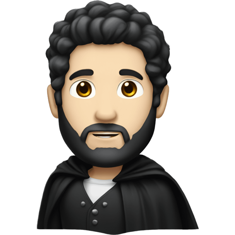 White skin man, with black hair, a patchy beard, wearing a suit with a black cape on the shoulders emoji