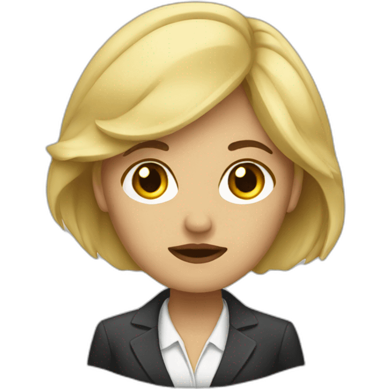 blonde woman dressed as sad businesswoman emoji