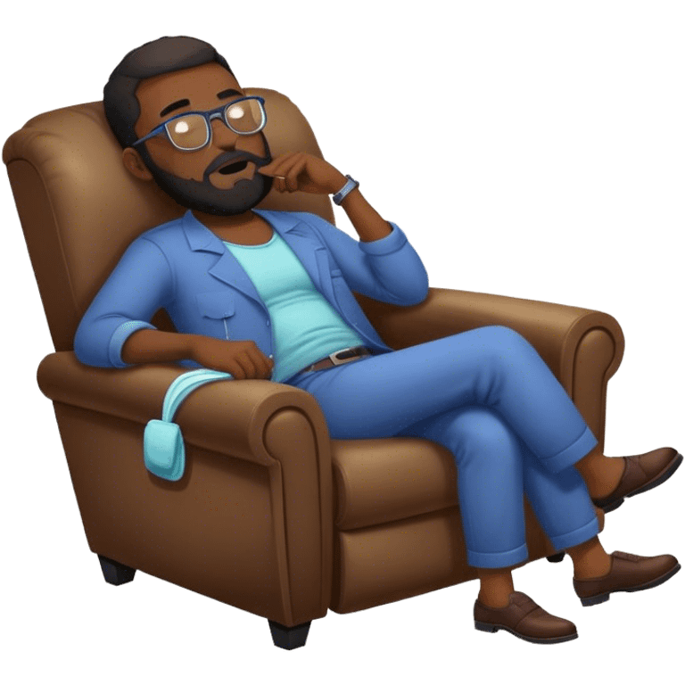 Black hair Guy with glasses and beard sleeping on recliner and drooling  emoji