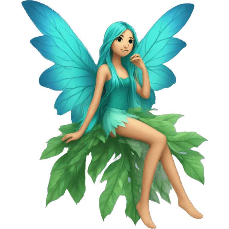 Beautiful, leaf, fairy, blue, turqoise, green, long hair, big wings emoji