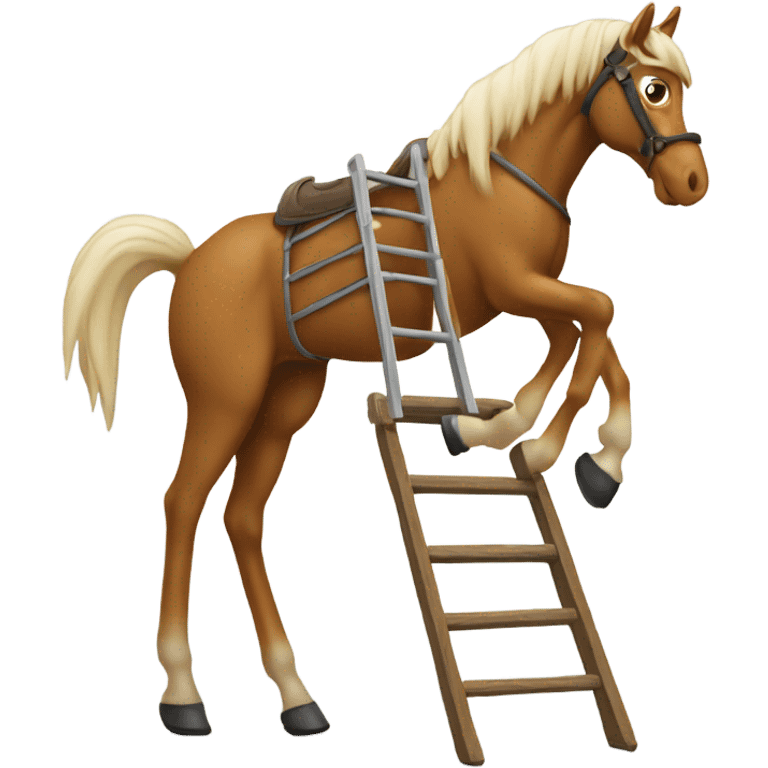 Create a horse with really long legs and a ladder to get up to it emoji