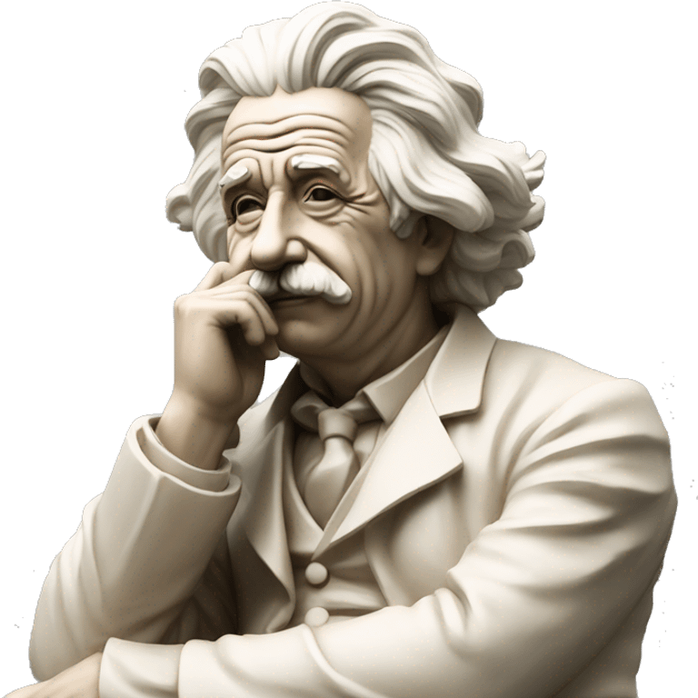 sitting philosopher-statue as albert einstein lean on hist fist emoji