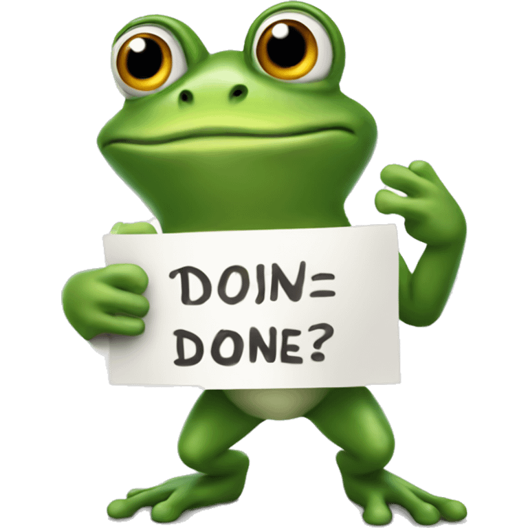 frog holding sign saying done emoji