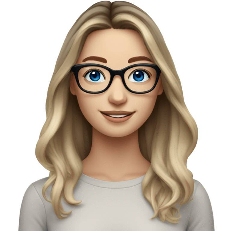 Shoulder length Balayage pale model lady with glasses and blue eyes happy  emoji