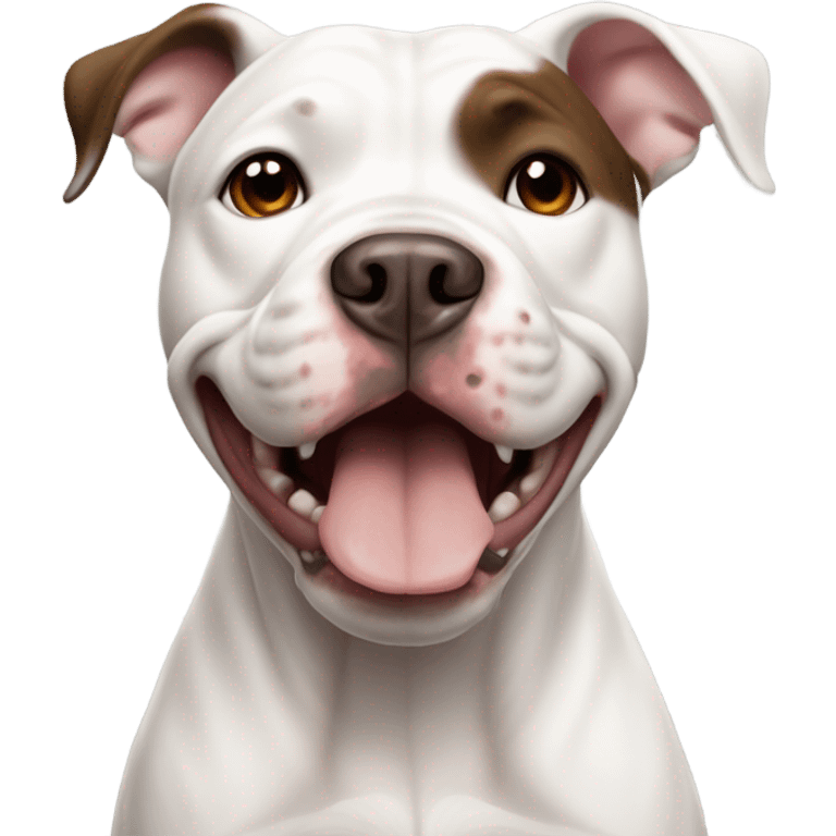 A white pit bull with brown spots and big ears howling emoji