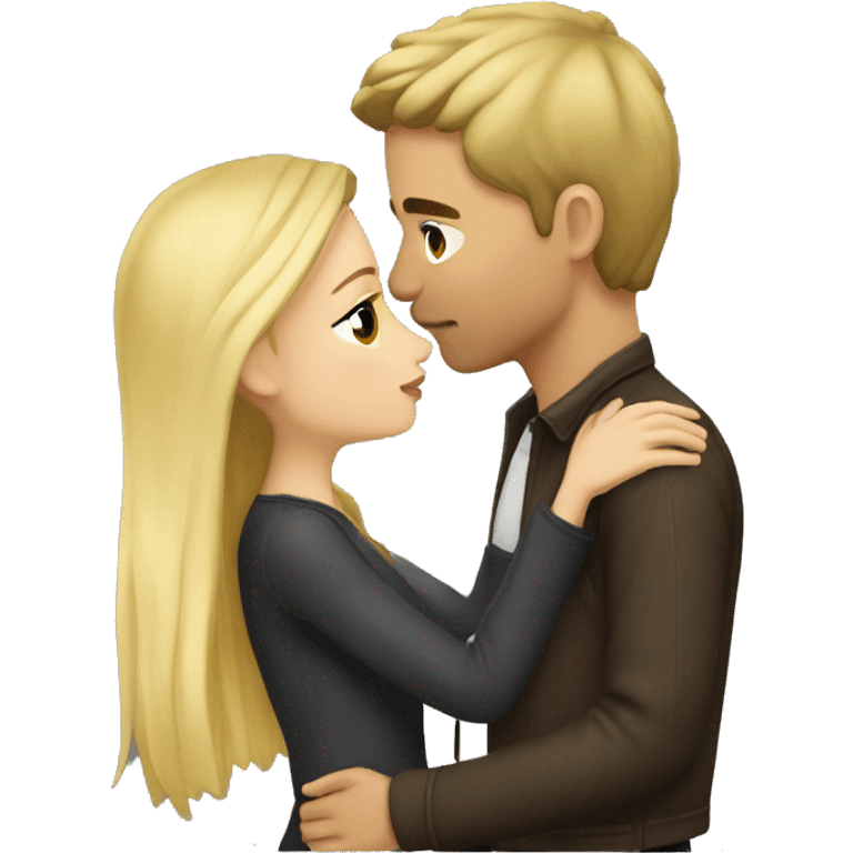 romantic outdoor couple kiss, she is blonde, he has dark Brown Hair  emoji