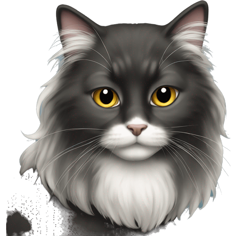 black cat domestic long-haired with white muzzle emoji