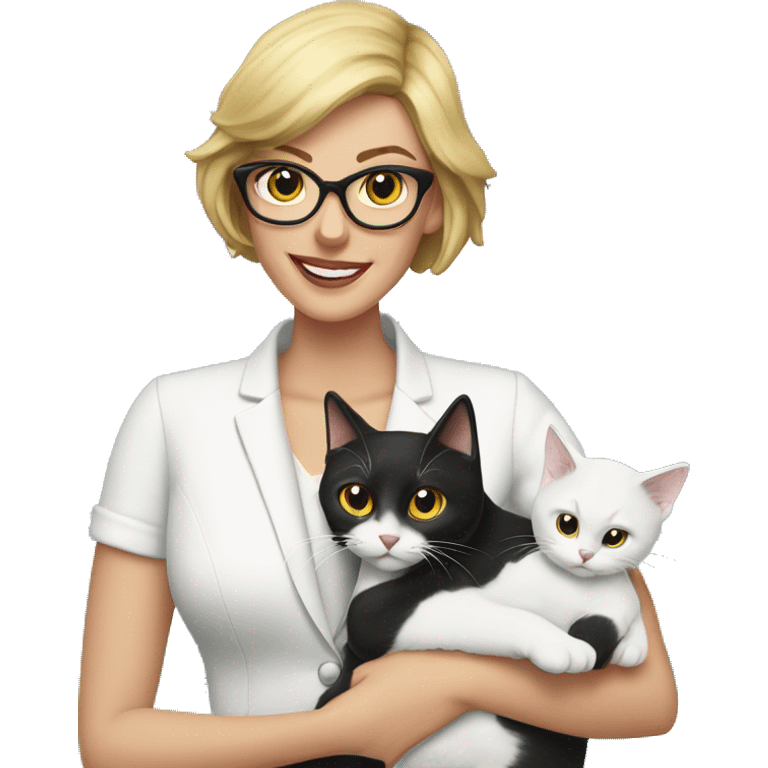 Cari Weber holding a tuxedo cat emoji