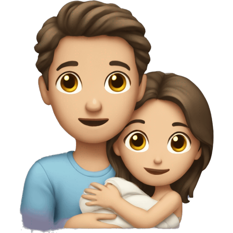 Brunette boy and girl having a baby emoji