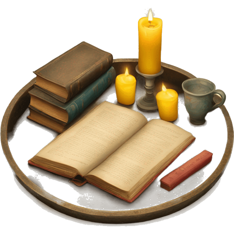 vintage tray with books and candle emoji