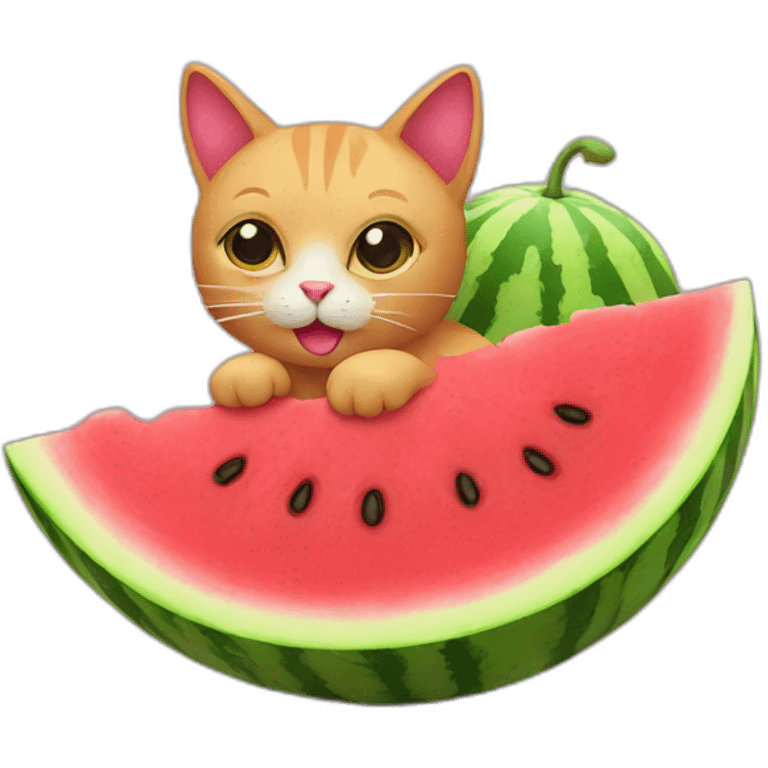 Pink cat eat watermelon emoji