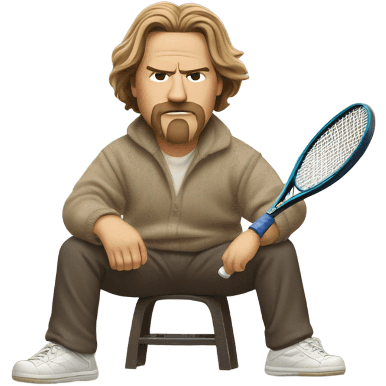 Big Lebowski playing tennis in Pendleton sweater from the movie emoji