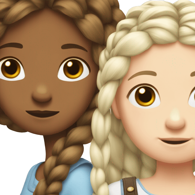 two girls braid a white horses hair emoji