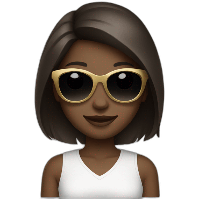 Dark Brown hair girl white skin with gold sunglasses smiling emoji