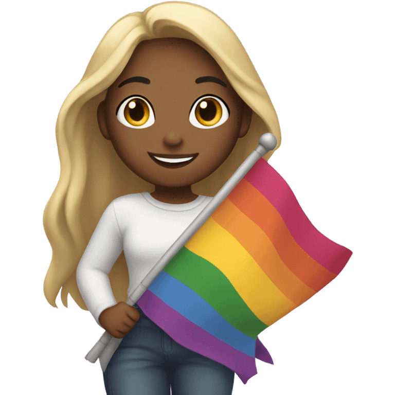 girl holding lesbian flag and smiling emoji