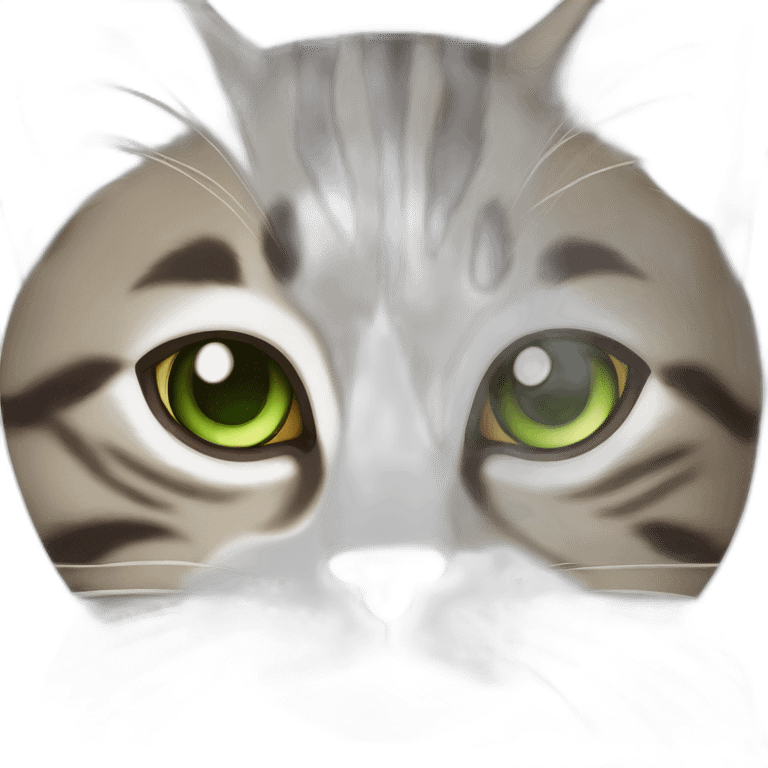 Dark Brown and white tabby cat with green eyes emoji