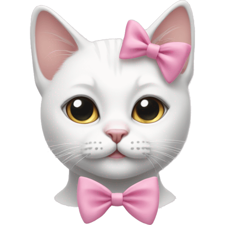 White cat with pink bow on its ear with eyeliner  emoji