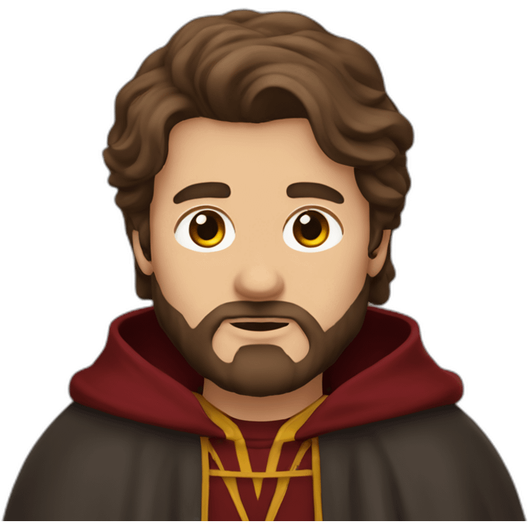 long brown haired bearded man in gryffindor hogwarts robes emoji