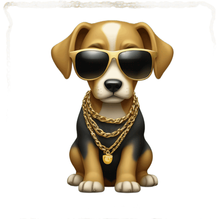 Dog wearing sunglasses and gold chains emoji