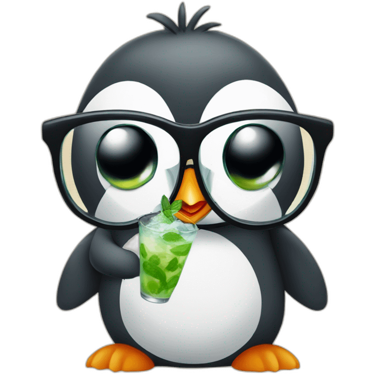 baby penguin with big glasses drinking mojito emoji