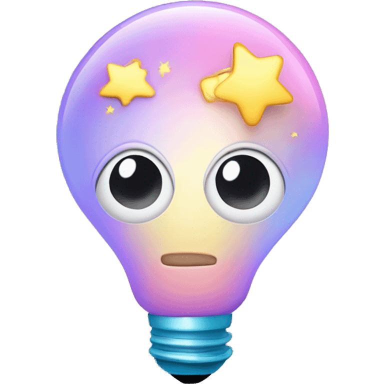 light bulb with little brain and stars inside, eyes looking up, blend of pastel colours emoji