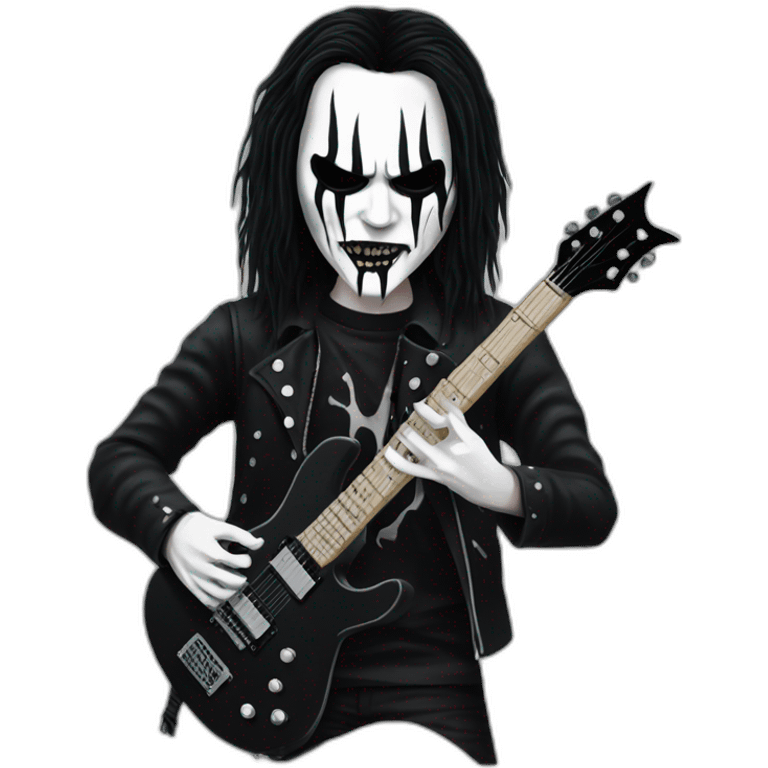 Black metal guitarist with corpse paint playing an electric guitar emoji