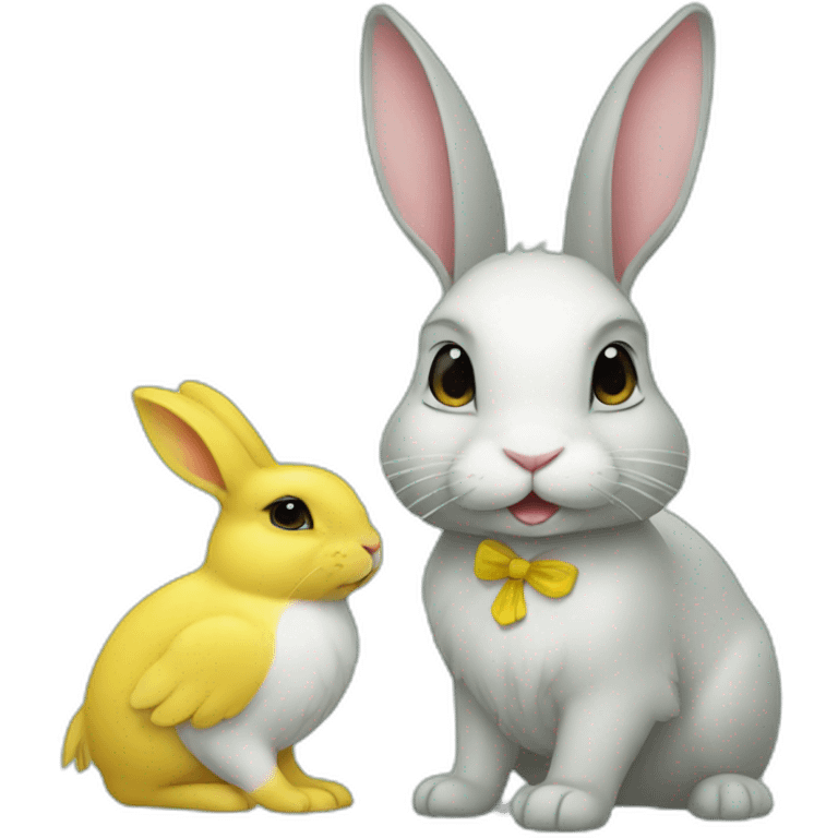 one rabbit and two canaris emoji