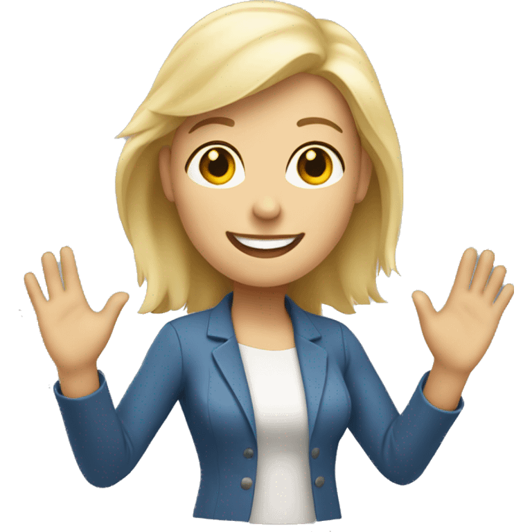 walking white woman, a blonde, friendly waving emoji