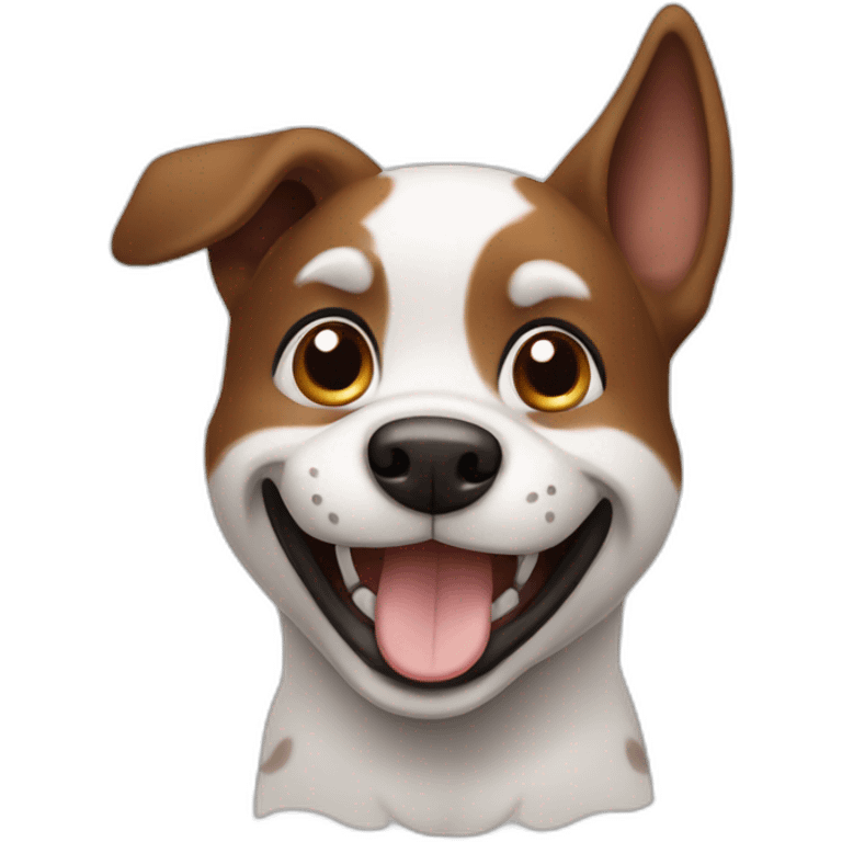 Happy Dog with one hanging ear, black, white, brown and cute emoji