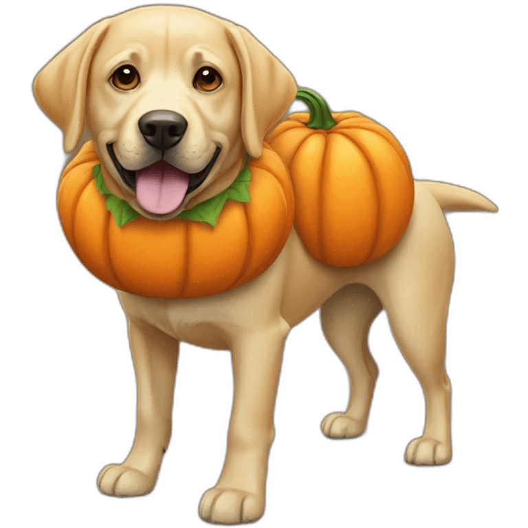 Labrador dressed as pumpkin emoji