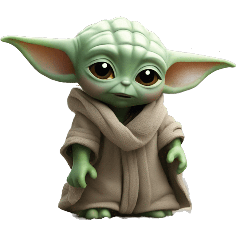 Baby Yoda works with a screed on construction emoji