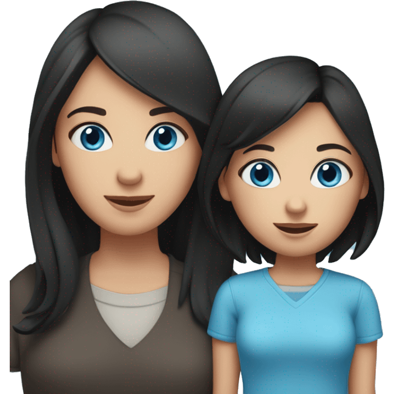 Mother with black hair and blue eyes, dad black hair and blue eyes and two daughters with brown hair and blue eyes emoji