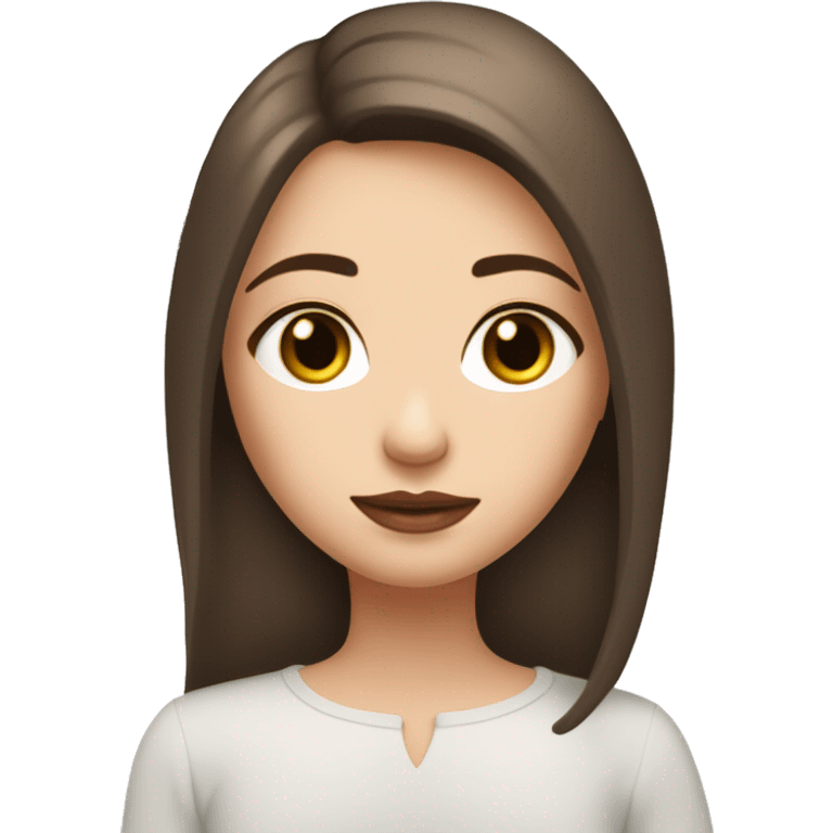 a white girl with dark brown milking brown straight hair middle part that’s short and ends the length on her shoulders with brown eyes and long eyelashes with lots of mascara on them and lipgloss on the lips plesse emoji