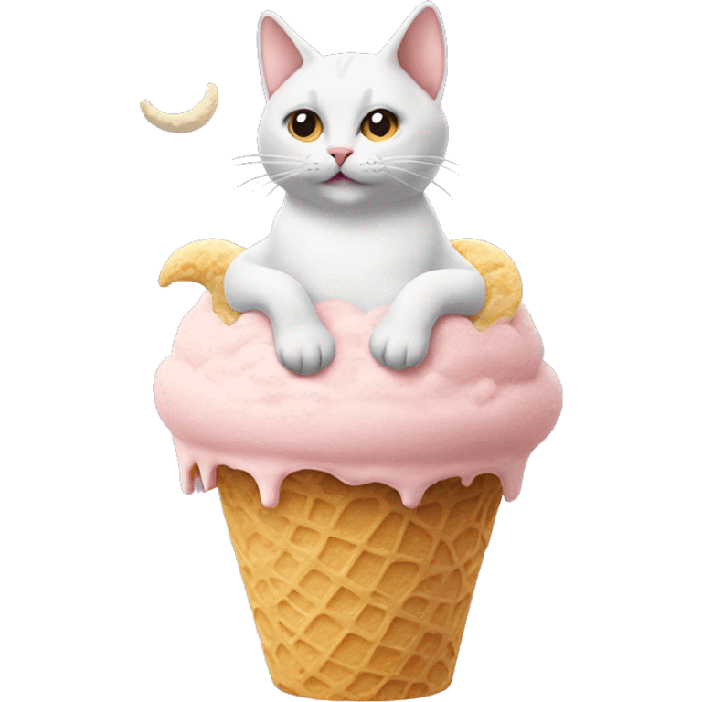 Cat sitting on moon made of icecream emoji