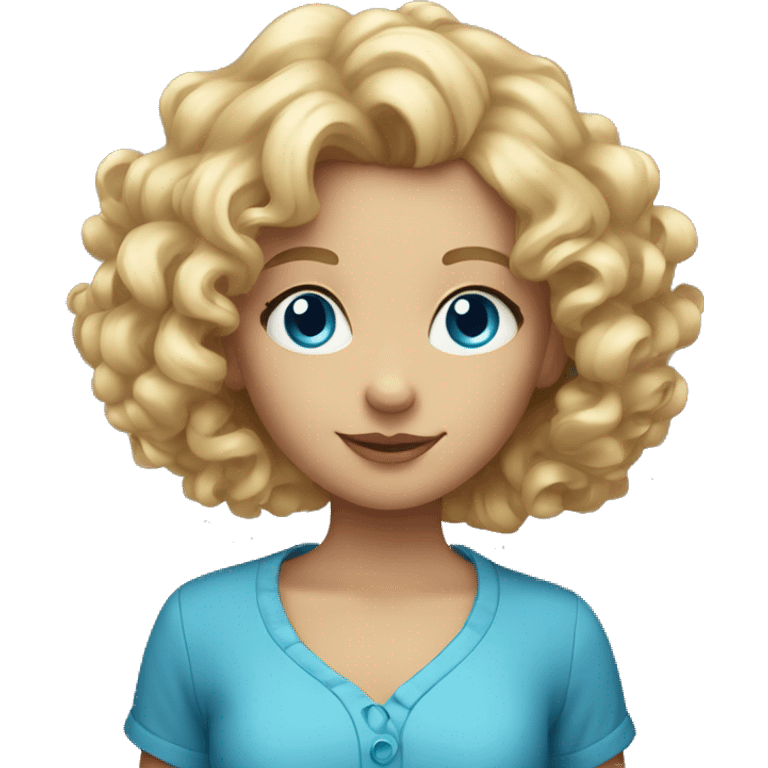 Girl with blue eyes and blond curly hair holding a balloon  emoji