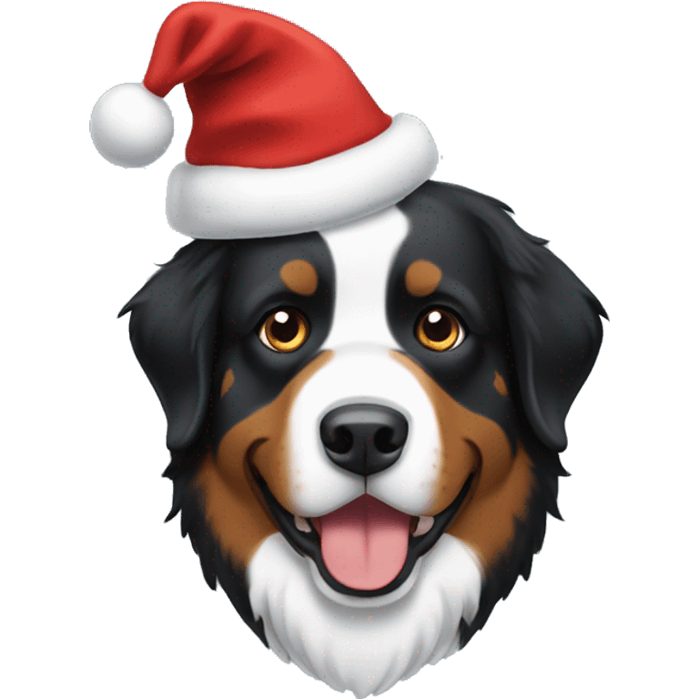 Bernese mountain dog wearing a Santa hat emoji