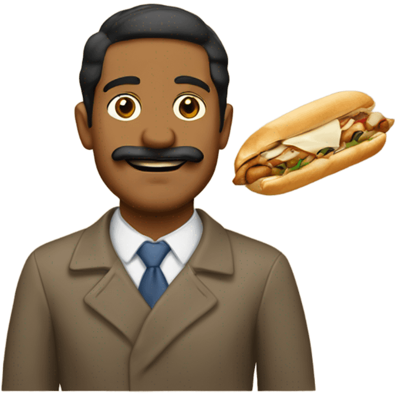 Brown man who has a mustache eating an Italian hoagie  emoji