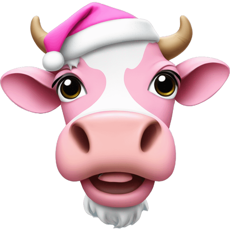 Cow wearing pink Santa hat emoji