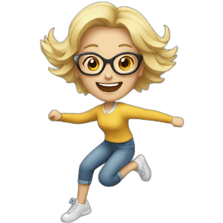 jumping happy blonde girl with glasses emoji